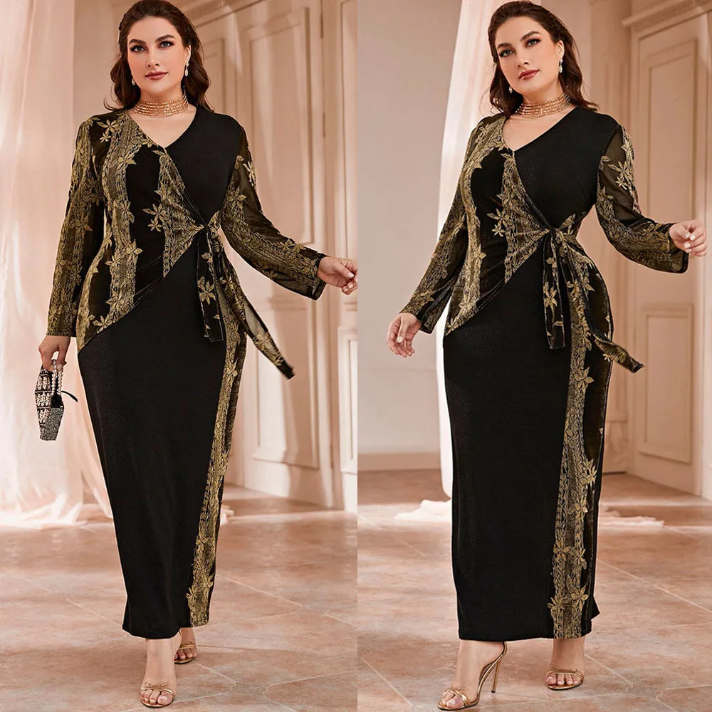 

Women Plus Size Large Maxi Dresses 2023 Spring Long Sleeve Bodycon Chic Elegant Muslim Turkish Party Evening Robe Clothing Gown