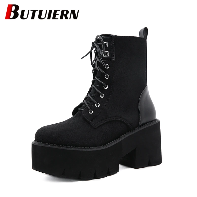 

Winter Short Boots Women's British Style Korean Style Women's Boots Suede Plain Plate Thick Bottom Wedge Heel Botte Femme Hiver