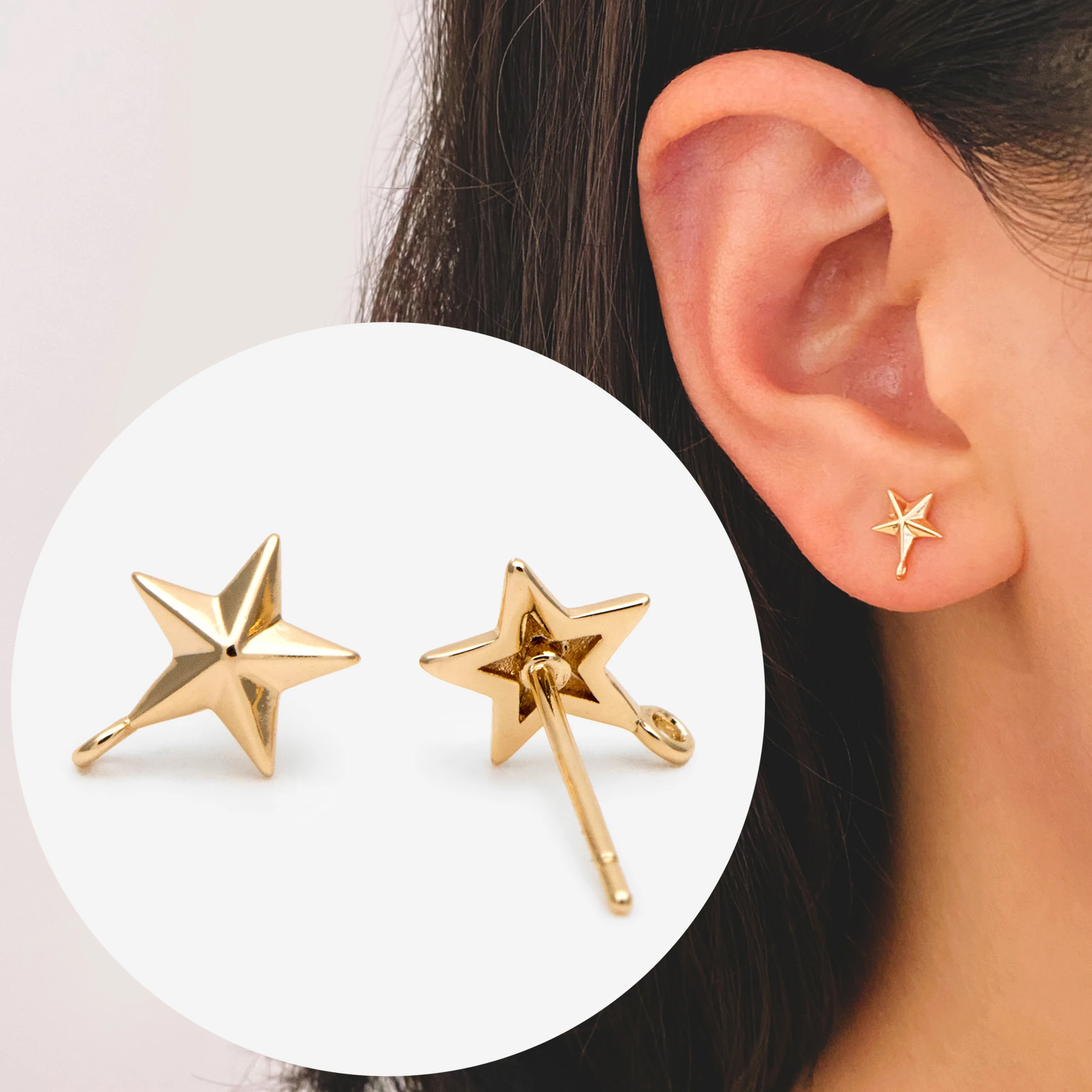 

10pcs Star Ear Post, Real Gold Plated Brass Stud Earrings (#GB-2804)