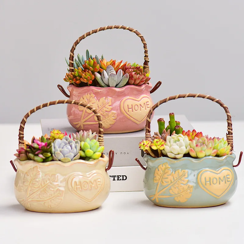 

Personalized and creative fleshy portable flower pot ceramic relief rough pottery breathable and fresh meat plant pot