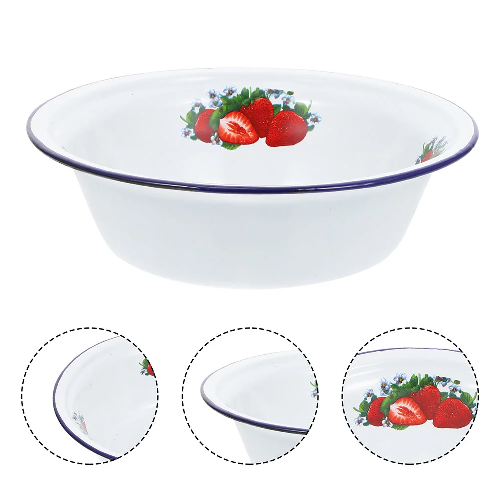 

White Serving Tray Korean Salad Mixing Bowls Metal Enamel Enamelware Dishes Basin
