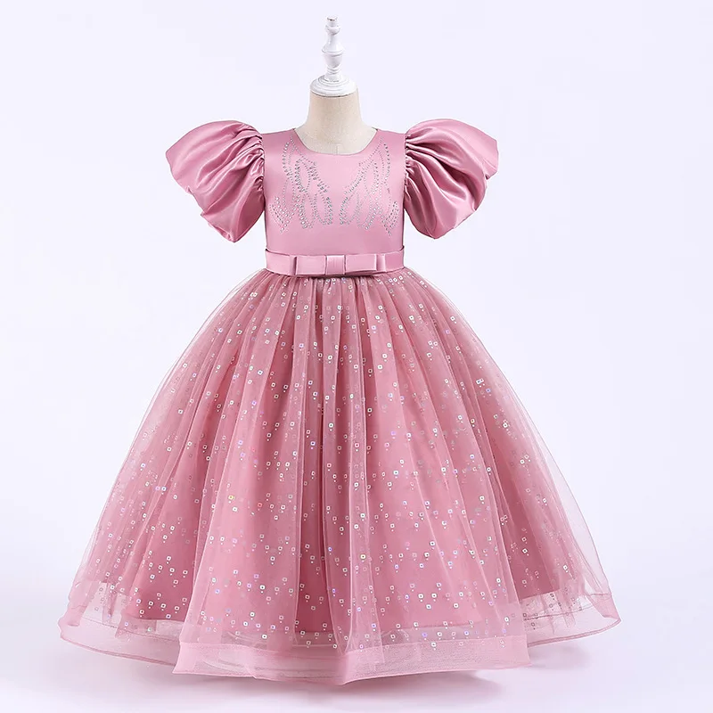 

Бальное платье для подростков, атласные платья подружки невесты, платья принцессы длиной до пола с коротким рукавом, Детские вечерние платья для свадьбы и конкурса