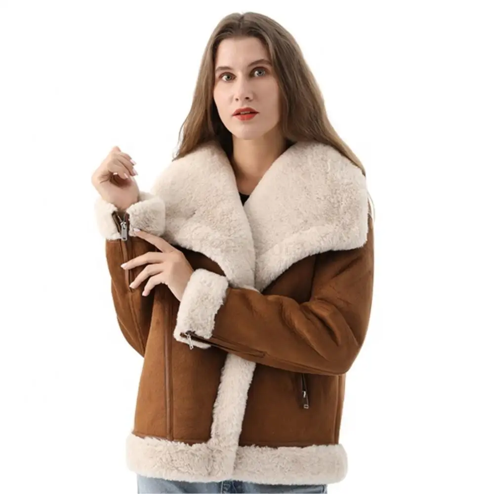 Luxury Leather Jacket Women 2022 Designer Simple Pure Color Teddy Fur Coat Winter Thermal Zipper Women Casual Lapel Fur Parka