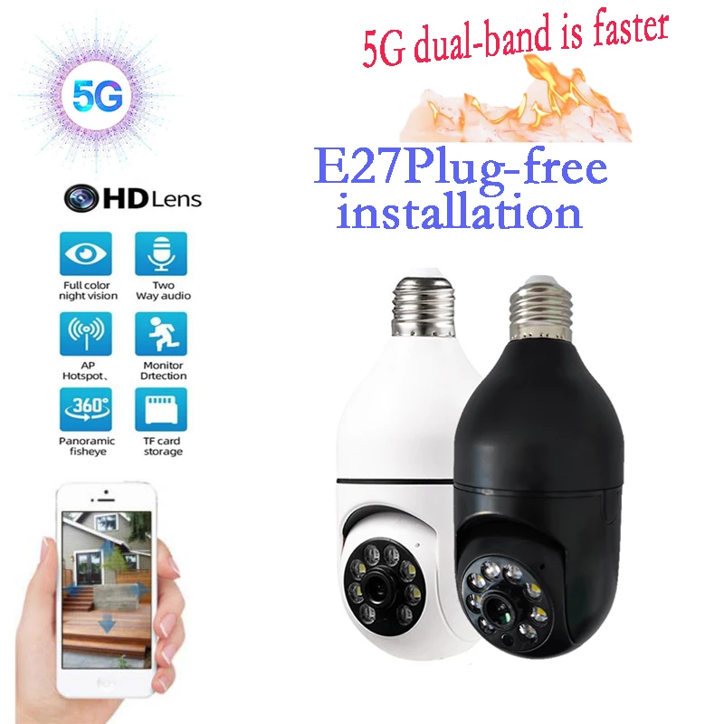 

E27 Wifi Camera 5G Surveillance Camera Motion Tracking Full HD 1080P 360 Wireless Home Night Vision Video Indoor Baby Monitor