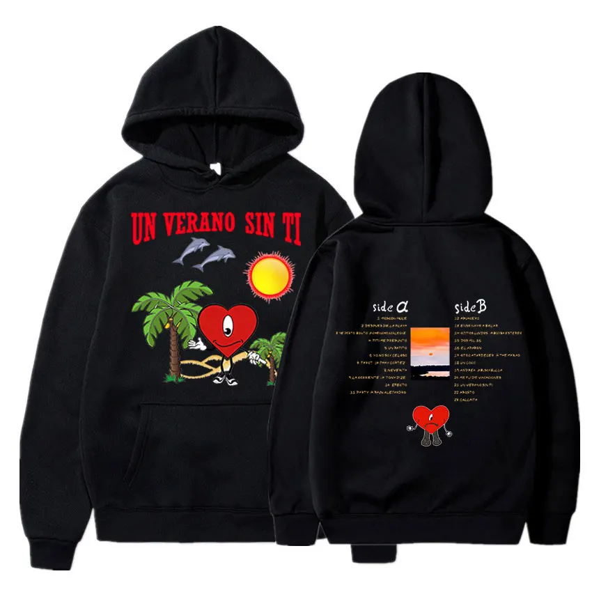 

Bad Bunny UN VERANO SIN TI Graphics Double Sided Print Hoodie Men Women Casual Sweatshirts Unisex Oversized Pullover Streetwear