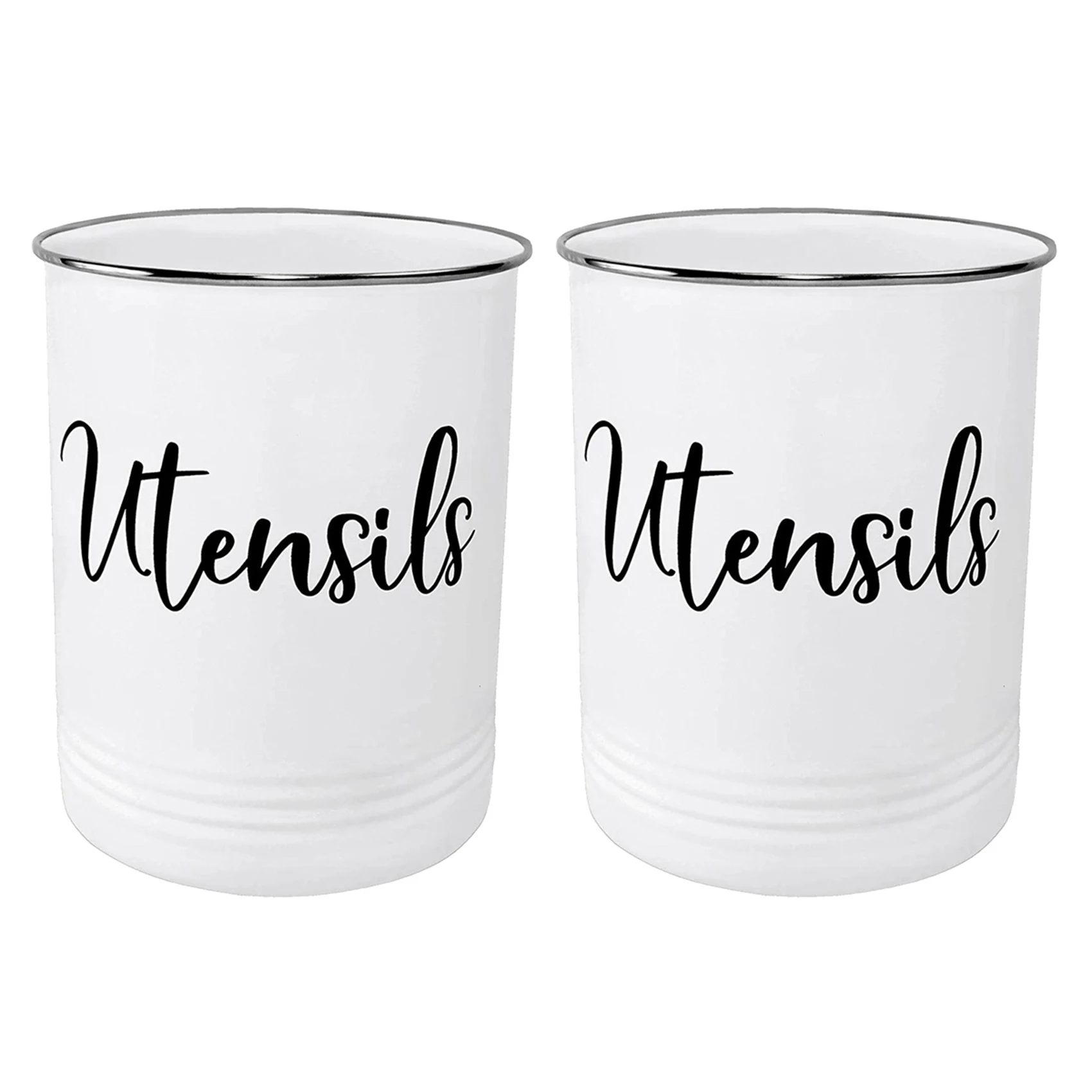 

2X Kitchen Utensil Holder-Modern Farmhouse Kitchen Decor-White and Black Utensil Crock-Vintage Organizer