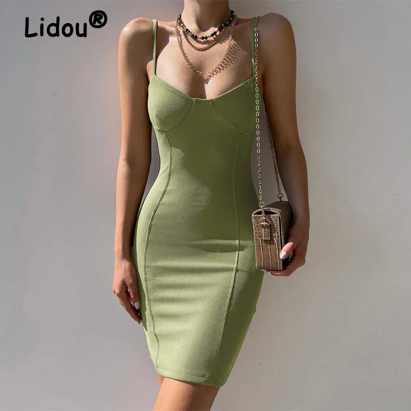 

Сексуальное женское платье-комбинация с открытой спиной, вязаное модное летнее зеленое платье-пуловер с запахом на бедрах, элегантные женс...