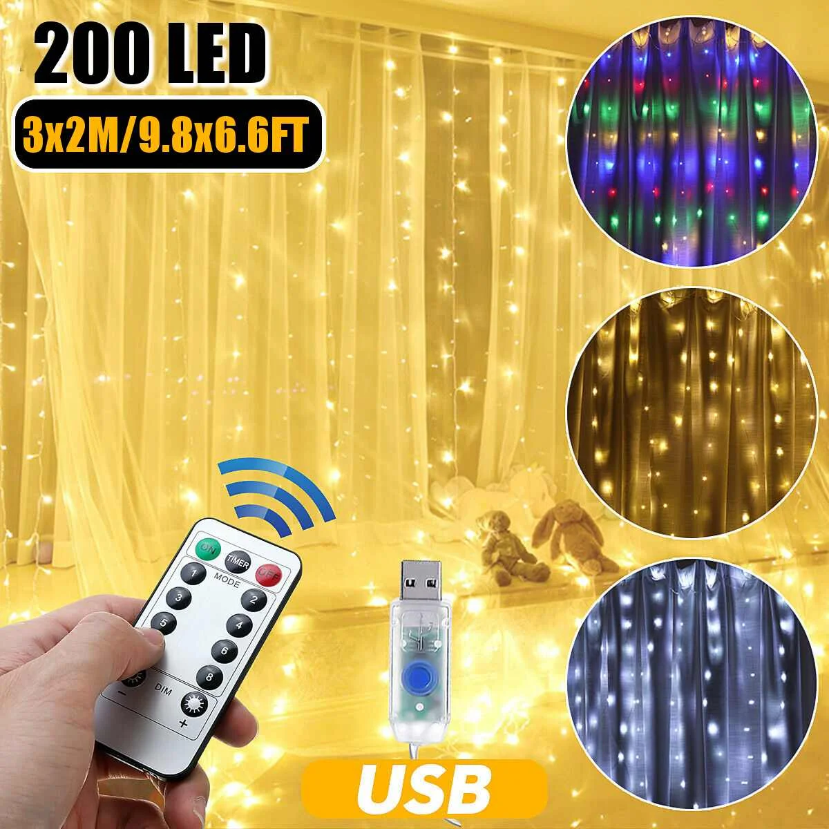 

LED String Lights Christmas Decoration Remote Control USB Wedding Garland Curtain 3M Lamp Holiday For Bedroom Bulb Outdoor Fairy