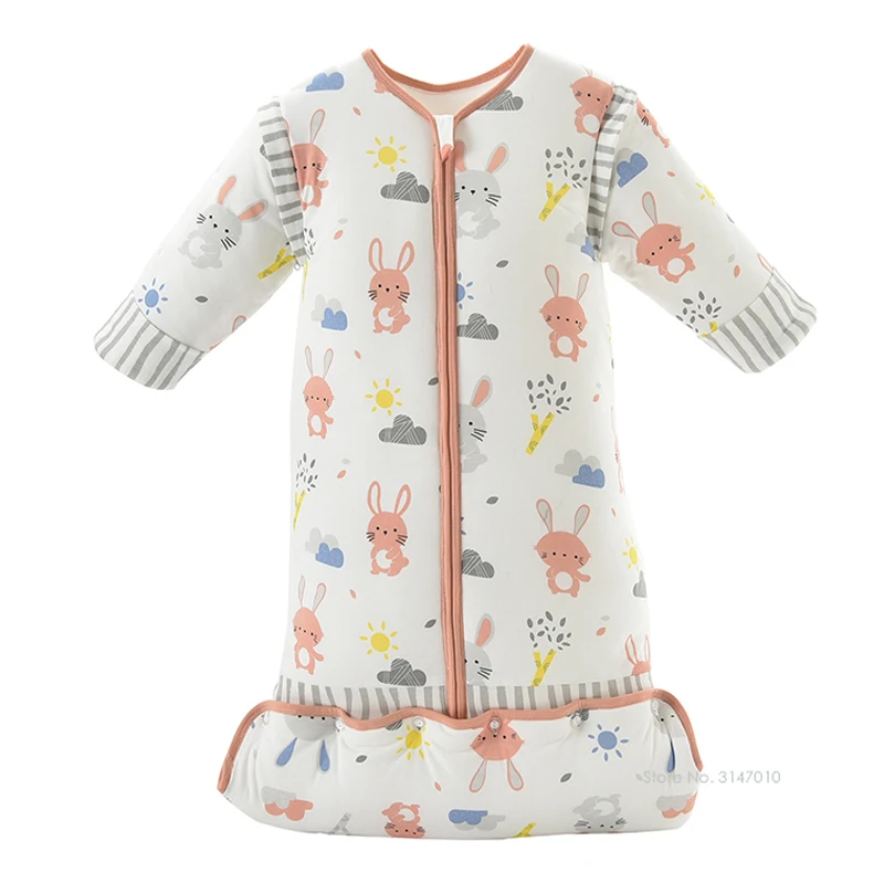 Developed Baby Organic Sleeping Bag Saco Dormir Bebe Detachable Sleeve Wearable Blanket Warm Toddler Bed Anti-kick Quilt 0-12