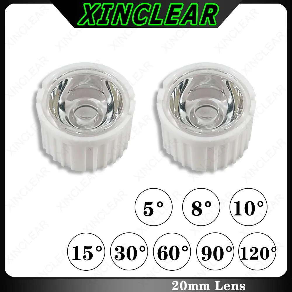 Светодиодная линза 1 Вт 3 5 оптическая плоская прозрачная из ПММА 20 мм 10 15 30 45 60 90 120