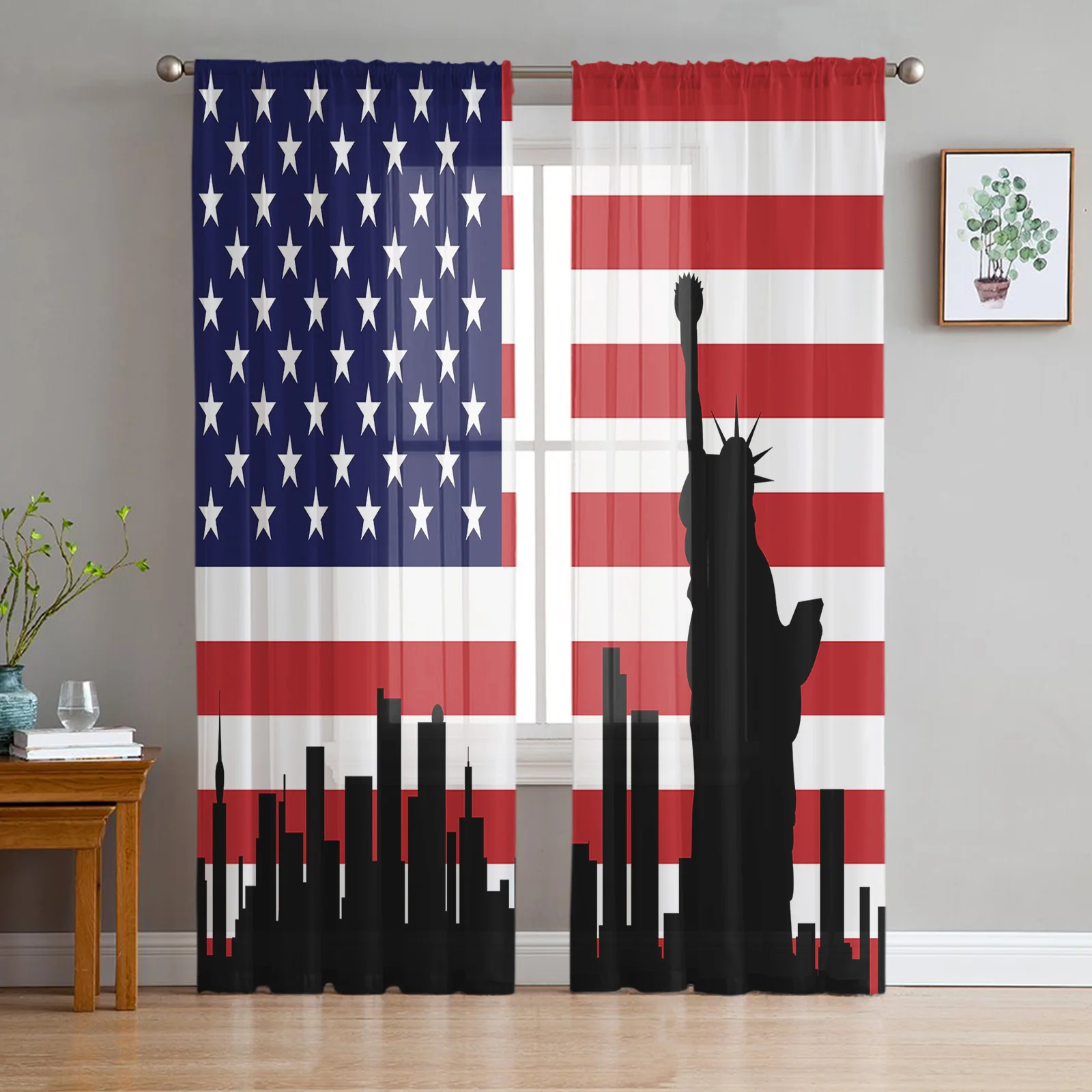 Шифоновые тюлевые шторы с флагом и статуей свободы прозрачные Занавески для