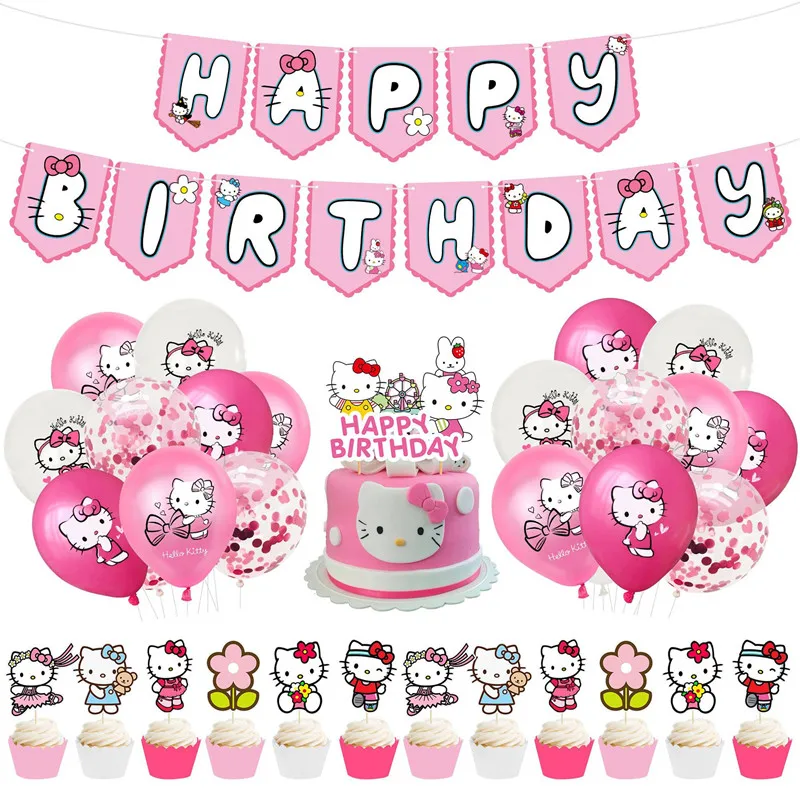 

Sanriod Hello Kitty Theme Cartoon Balloon Cute KT Cat Pink Holiday Birthday Party Decorations Girls Wall Room Decoration