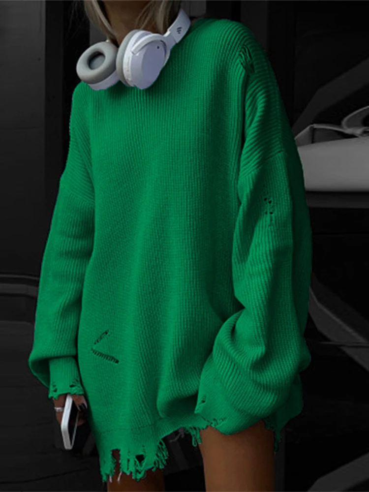 Женское однотонное трикотажное платье-свитер с потертостями женские пуловеры