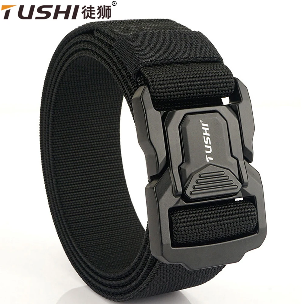 TUSHI New Unisex Elastic Belt Aluminium Alloy Quick Release Buckle Tough Stretch Nylon Men's Military Tactical Belt Accessories