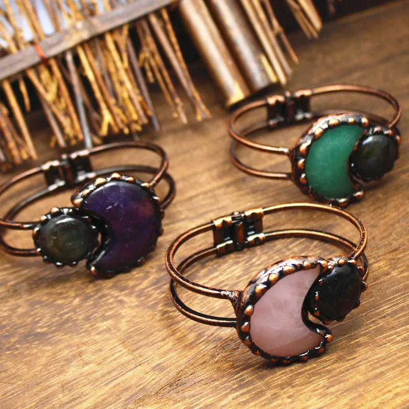 Браслет Polly в винтажном стиле с натуральным камнем Открытый браслет из розового