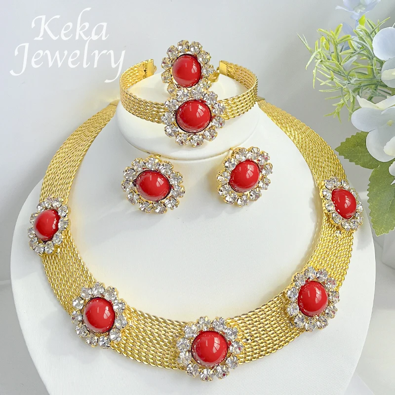 

African 18K Jewelry Necklaces Earrings Sets Ethiopian Gold Plating Necklace Set For Bridal Jewelry Sets Wedding Gift idea