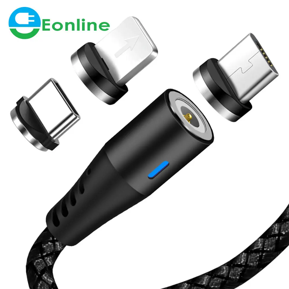 

Eonline Magnetic Fast Charging Cable Nylon Braided Metal Magnetic Cable Micro USB LED 3in1 Usb Magnetic Charger Adapter