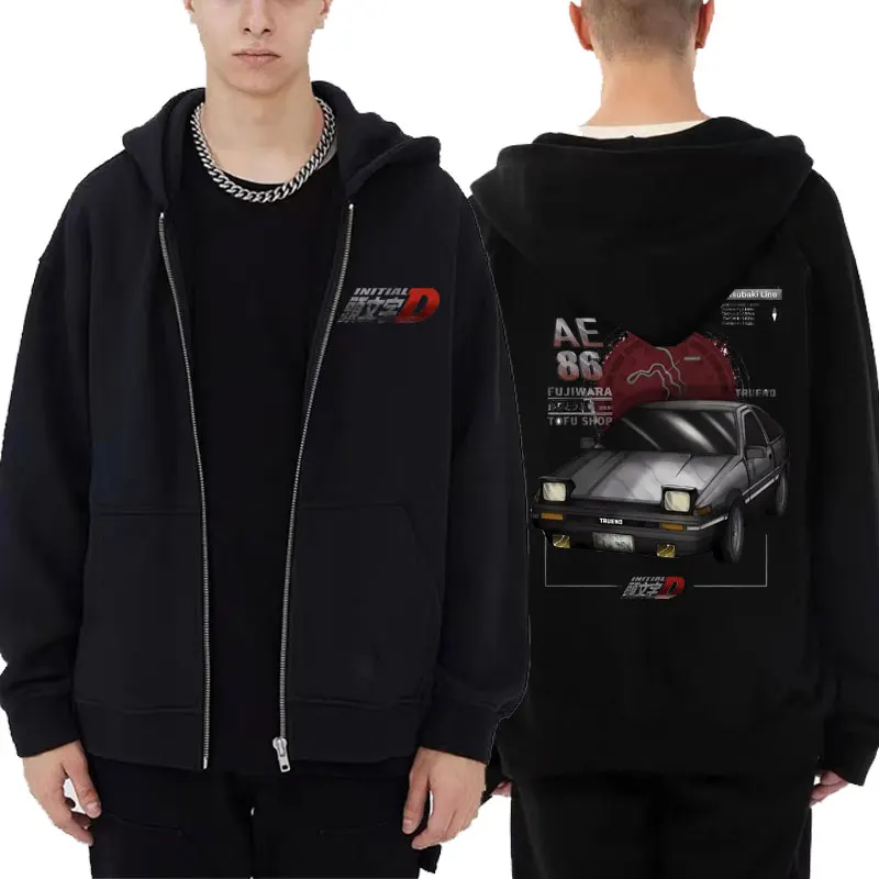 

Japanese Anime Initial D AE86 Drift Fujiwara Tofu Shop Fujiwara Takumi Print Zip Up Hoodie Male Fashion Oversized Zipper Jacket