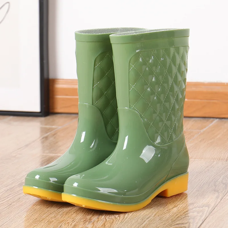 Fashion High Tube Rain Boots Women's Flat Platform Mid-Calf Work Water Shoes Non-slip Waterproof Knee-High PVC Shoes