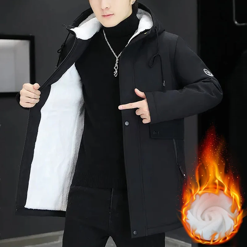 Плащ мужской зимний с бархатной подкладкой парка ветровка дождевик Повседневная