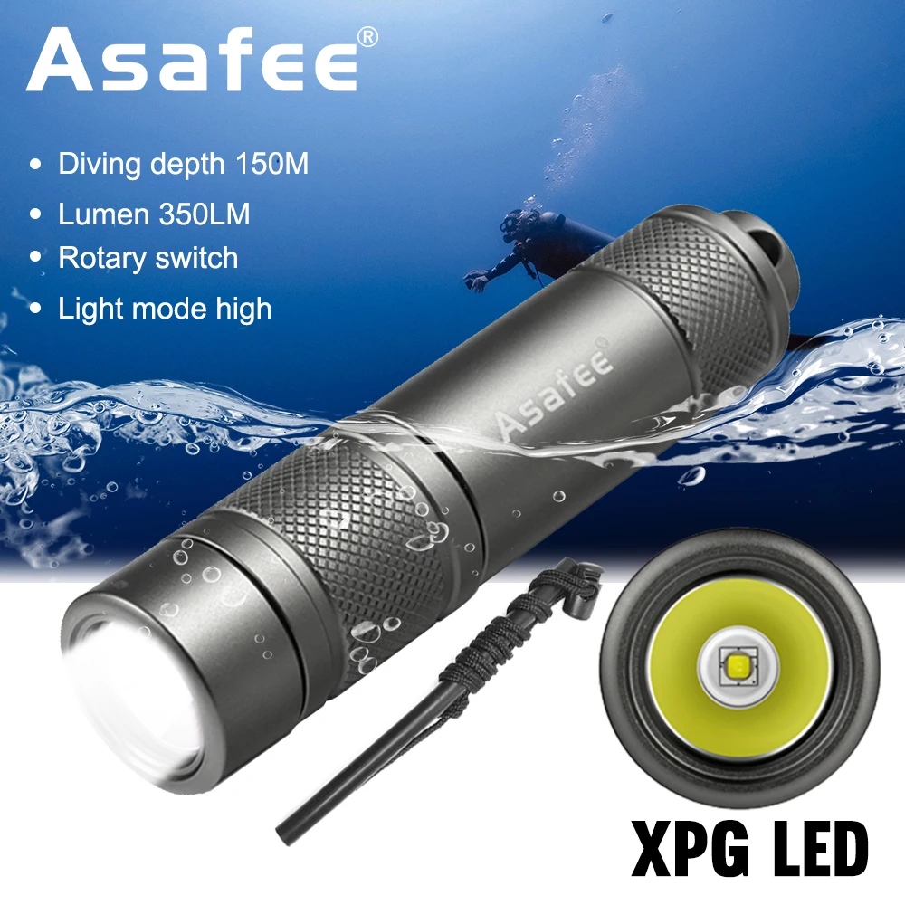 Фонарик для дайвинга Asafee AF11, 150 м, лм, IPX8