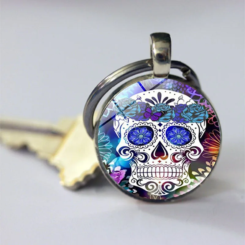 

New Sugar Skull Time Gem Pendant Key Gifts for Girlfriend Boyfriend, Valentines Day Gift Stainless Key for Him Her Wife Husband