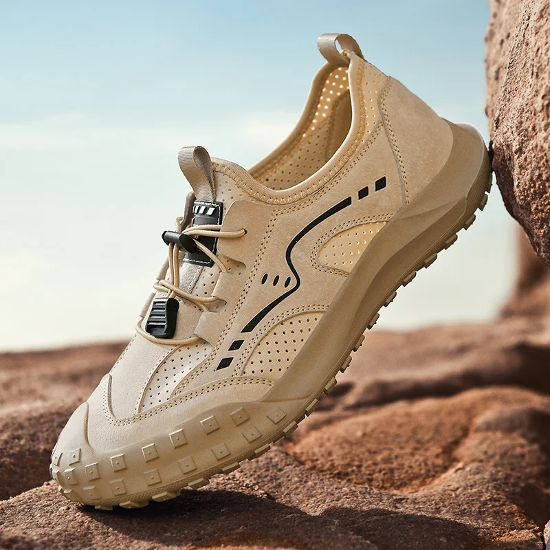Дышащие мужские походные туфли из натуральной кожи Нескользящие уличные