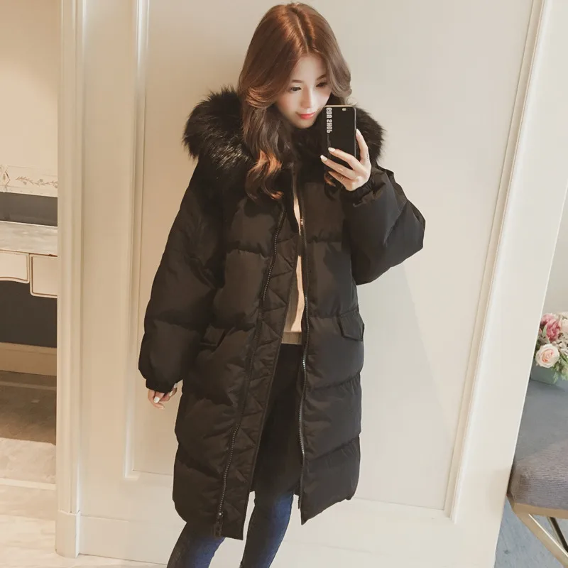 Women Simple Hooded Fur Coats Mid-Length Loose Parkas Korean Outerwear Snow Wear Winter Puffer Warm Bomber Basic Jackets Female