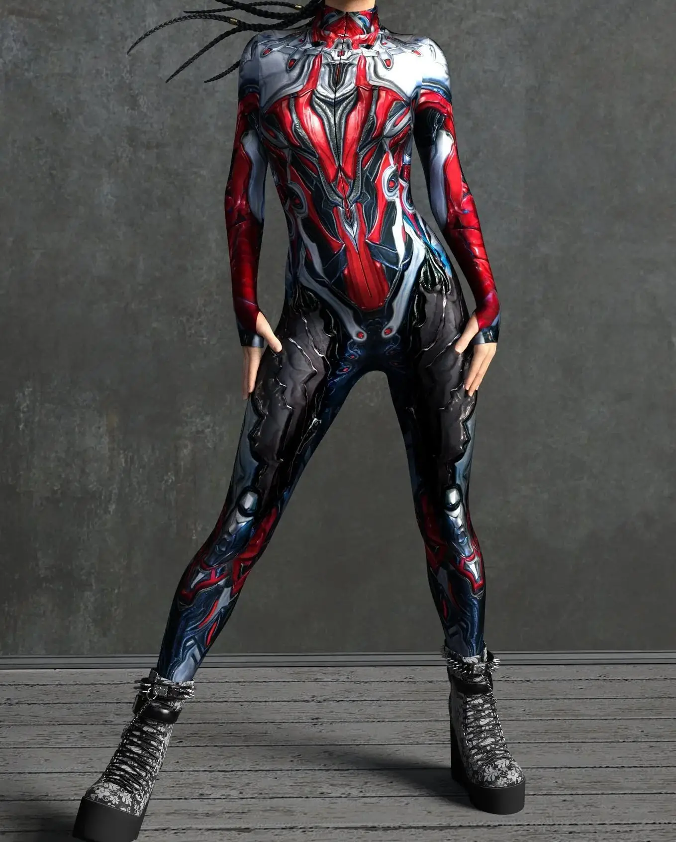 Женский комбинезон Cyber Armor с 3D принтом на Хэллоуин панк косплей костюм зентай