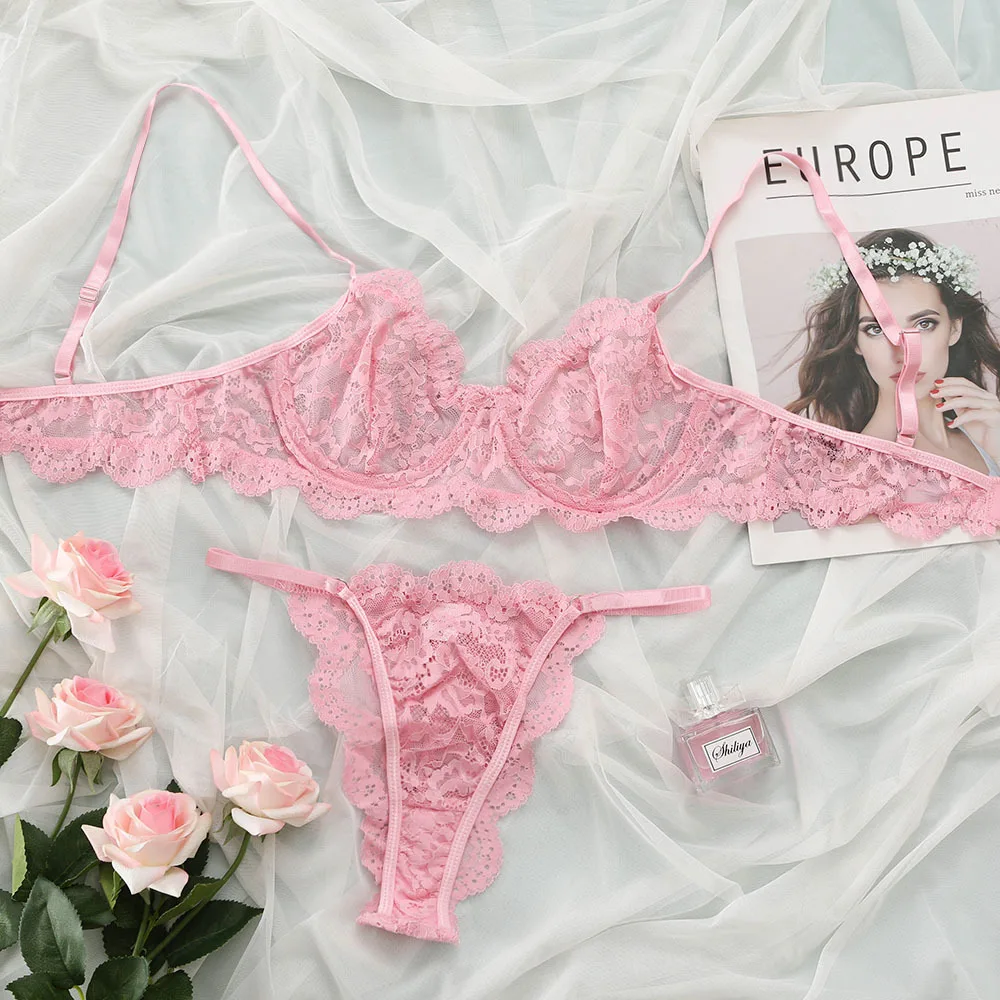 

Sexy Lace Ultrathin Lingerie Set for Woman Underwear Erotic Floral Embroidered Bras and Panties Lingerie Clothing Sets