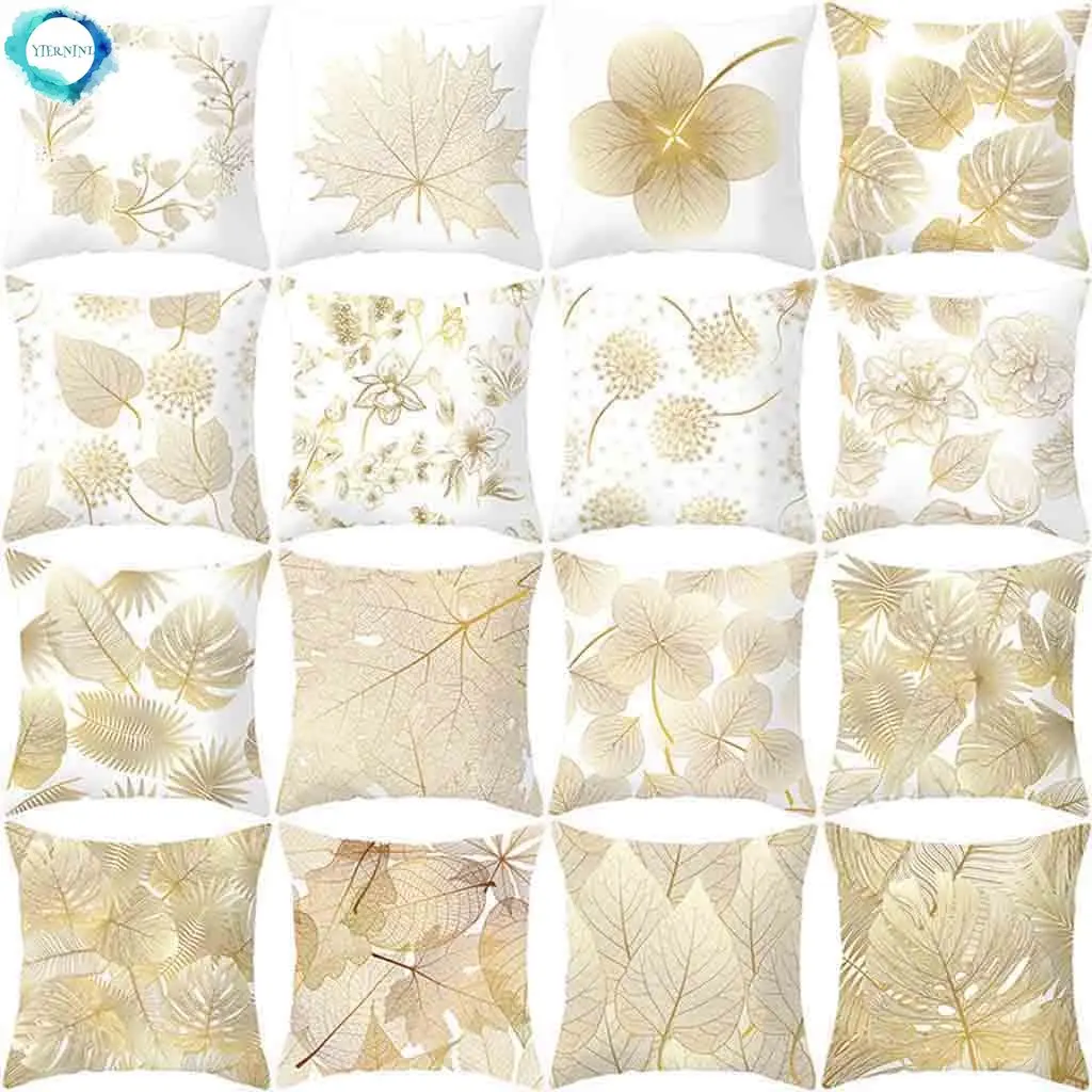 

Gold Plant Printed Polyester Pillow Case Sofa Cover Cushion Cover Home Decor