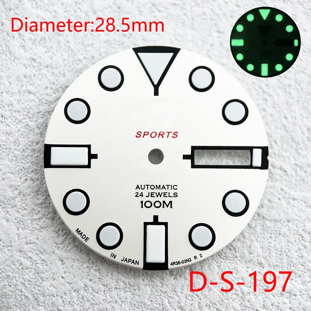 28.5mm Green Luminous Modification  Dial Watches Accessories for NH35 NH36 Automatic Movement  With S Logo