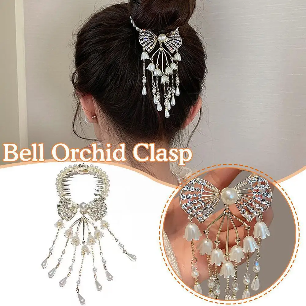 

Retro Bell Orchid Flower Fringe Ponytail Buckle Hair Card Hair Coiffure Elegant Hair Korean Accessories Female Grip Clip Cl N4b9