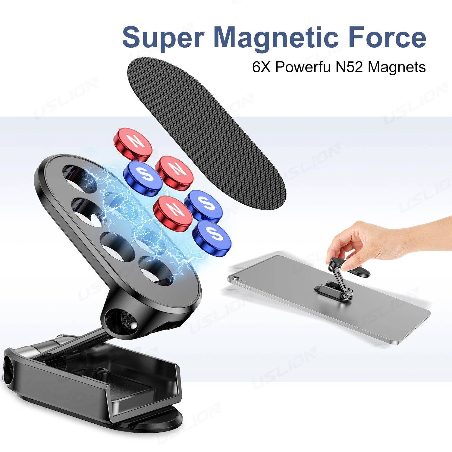 720 Rotate Metal Magnetic Car Phone Holder Foldable Universal Mobile Phone Stand Air Vent Magnet Mount GPS Support For iPhone 14