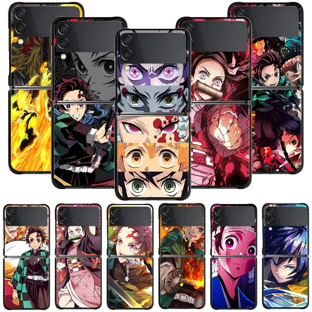 

Phone Case For Samsung Z Flip3 for Galaxy Z Flip3 5G Black Hard PC Cover ZF Folding Anti-knock Funda Anime Demon Slayer Kimetsu