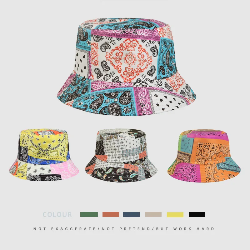 

Europe And The United States Fashion Basin Hat Printed Cashew Flower Fisherman Hat Men And Women Wear Double-Sided Sunscreen Hat