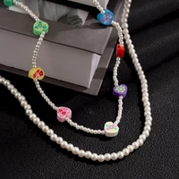 kunjoe bohemia white imitation pearl necklace heart polymer clay beads beaded choker unisex necklace for women men beach jewelry
