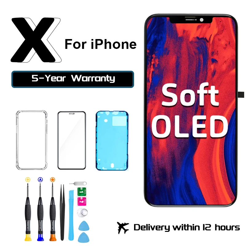 

24 часа доставка без битых пикселей 100% оригинальный мягкий OLED экран Замена для iPhone X XS 11 12Pro дигитайзер в сборе настоящий тон