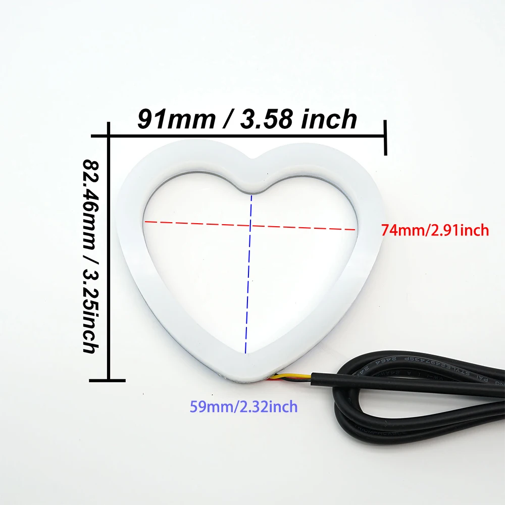 

2 шт. 83 мм X 91 мм кольцо с ангельскими глазами RGB в форме сердца с Bluetooth ангельские глазки кольцо с ореолом светодиодный DRL указатель поворота автомобильный аксессуар