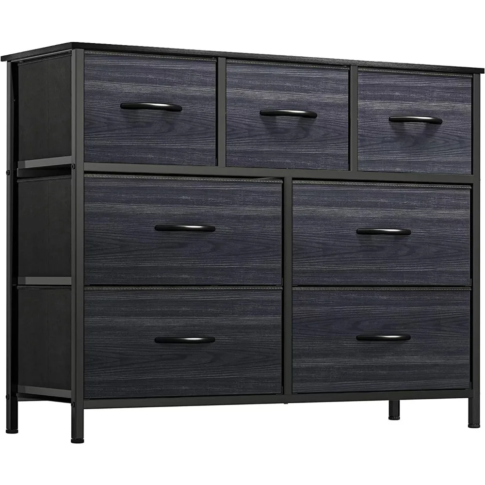 YITAHOME Dresser TV Stand, Dresser for Bedroom, Fabric Dresser with 7 Drawers, Furniture Storage Tower Cabinet,Black Wood Grain