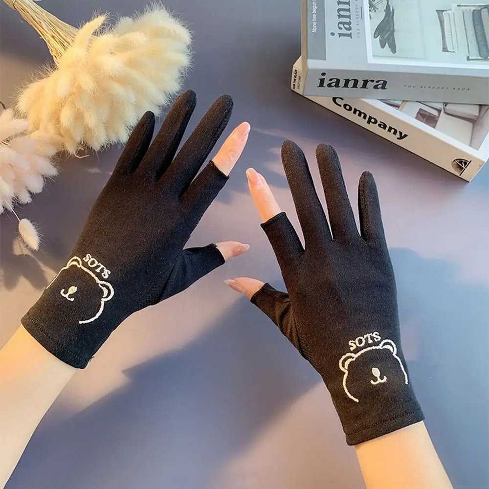 

Sun Protection Gloves Letter Five Finger Gloves Bear Summer Sunscreen Gloves Women Thin Gloves Touch Screen Gloves