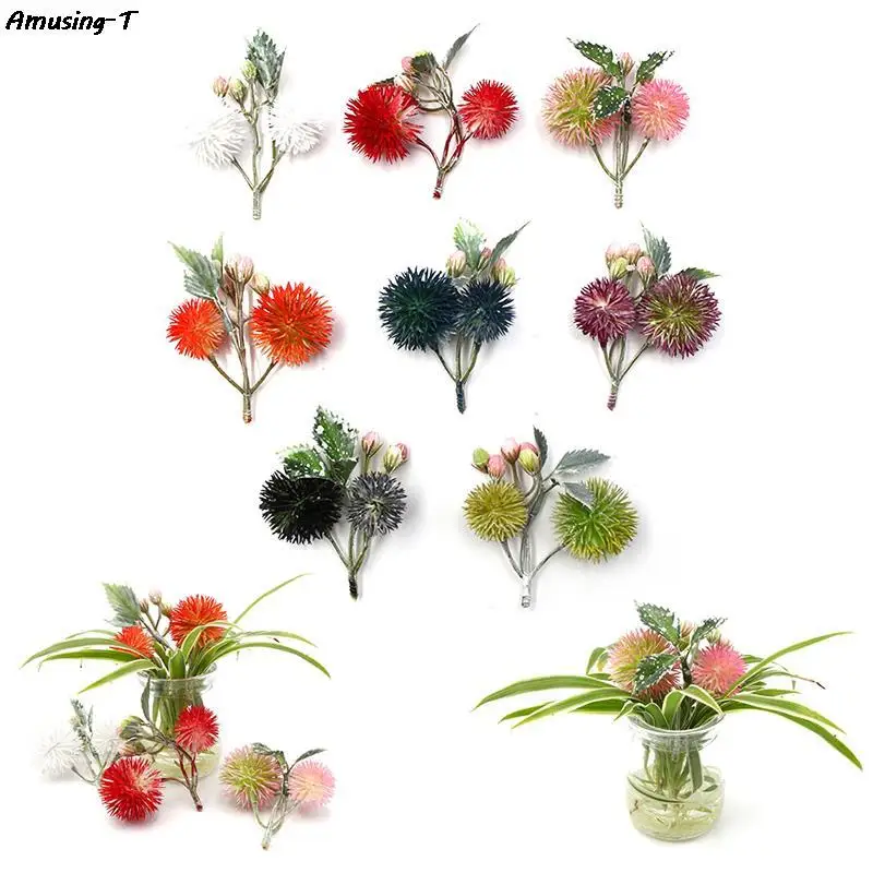 

5Pcs Mini Simulation Flower Dollhouse Miniature Bouquet Qiankun Ball Artificial Fake Flower Garden Home Decor Toy