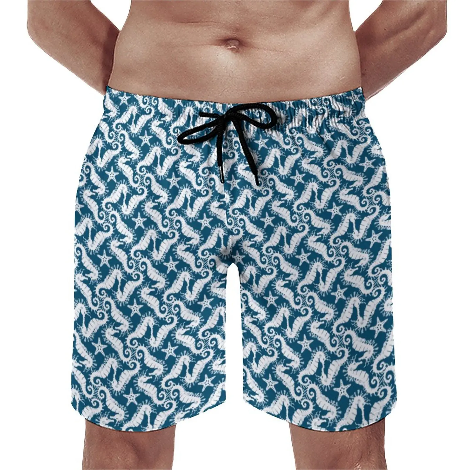 

Animal Silhouette Gym Shorts Summer Blue Sealife Print Sports Fitness Beach Shorts Classic Design Plus Size Swimming Trunks