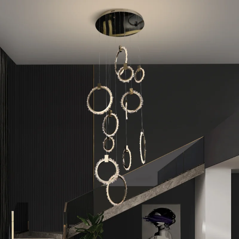 

Chandeliers Lights LED pendant lamp Modern Crystal Rings For Staircase Lobby Luxury Cristal Minimalism Indoor Attic Long Hanging