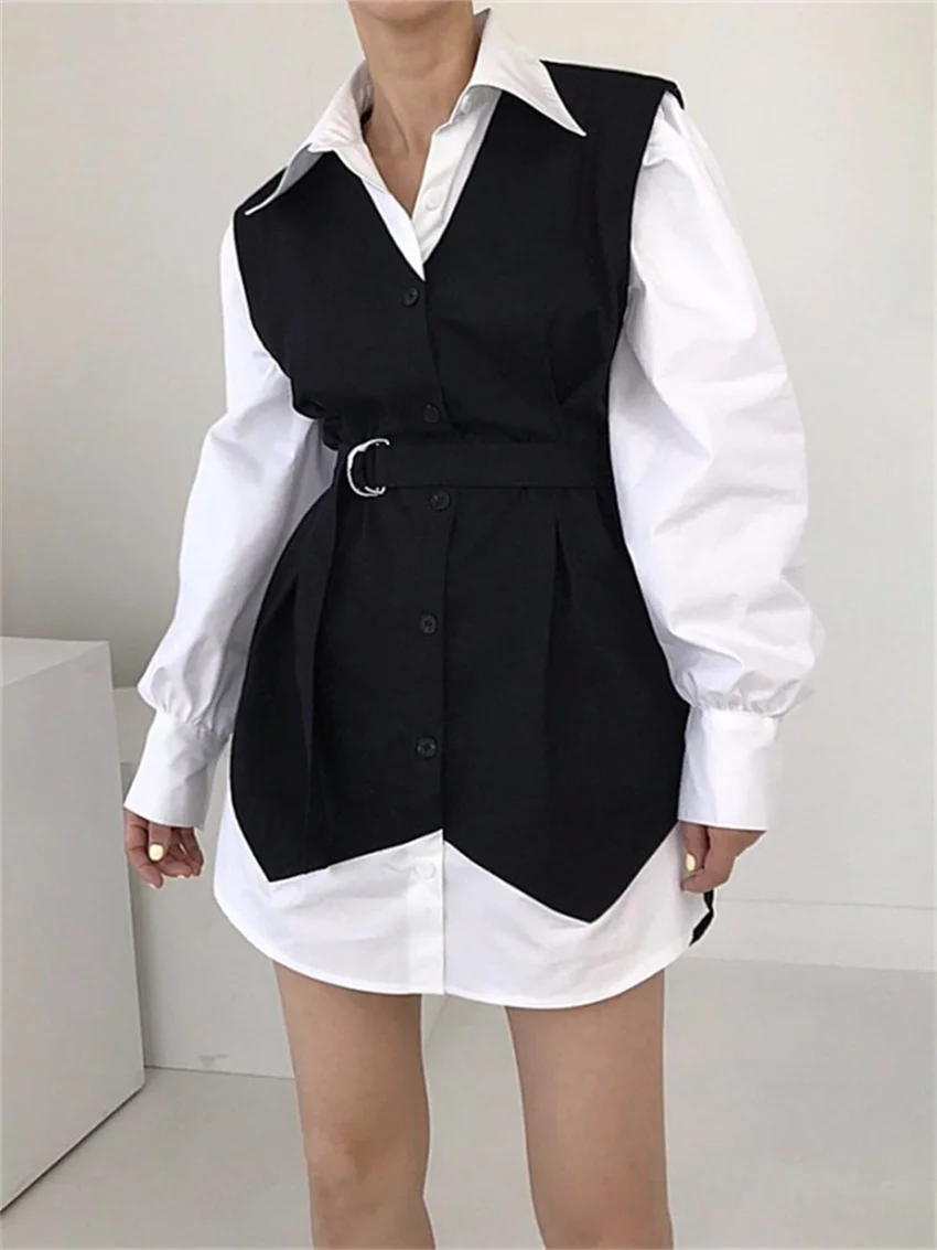 

HziriP 2022 Office Wear Mini Shirt Dress Women Hot Close Waist OL New Elegant Stylish Work Wear Slim Daily Mujer Streetwear