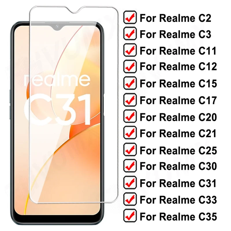 

9H Tempered Glass For Realme C2 C3 C11 C12 C15 C17 Screen Protector C20 C20A C21 C21Y C25 C25Y C30 C31 C33 C35 Protective Film