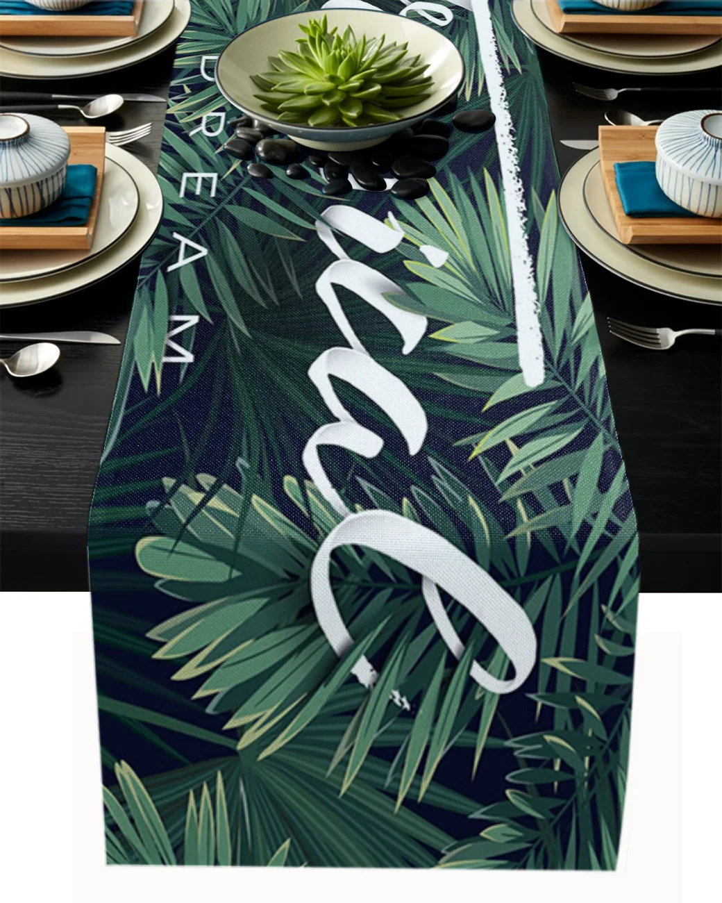 

Тёмно-зелёные скатерти с рисунком пальмовых листьев для обеденного стола, кухни, гостиной, ресторана, кафе