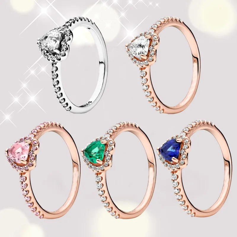 

Authentic 925 Sterling Silver Sparkling Blue Elegant Heart Ring Is Suitable For Women's Engagement Jewelry Anniversary