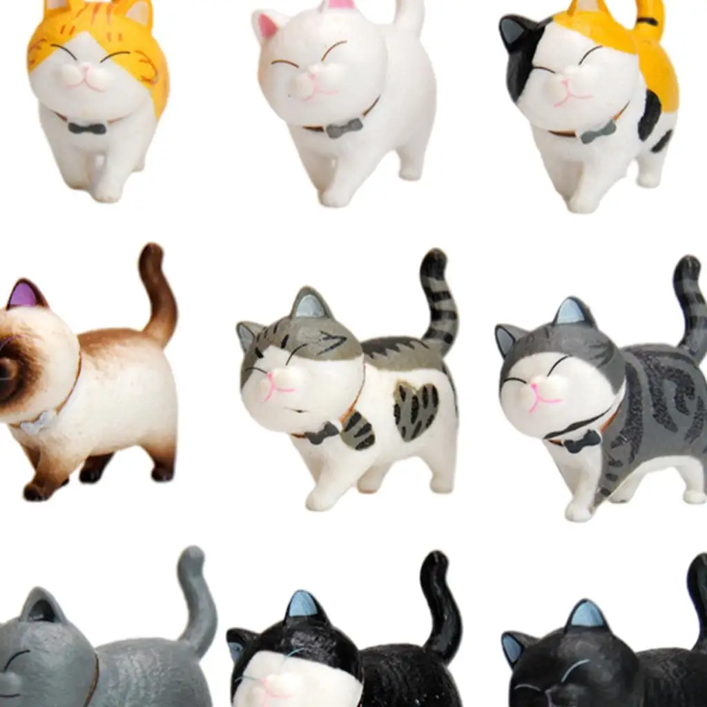 

9pcs PVC Cats Figurines Desktop Kitten Dolls Figure Ornaments for Dollhouse