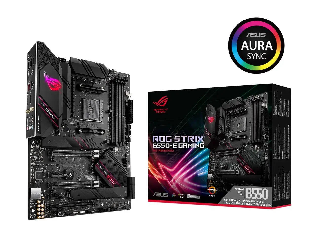 

ASUS ROG Strix B550-E Gaming AMD AM4 (3rd Gen Ryzen) ATX Gaming Motherboard (PCIe 4.0, NVIDIA SLI, WiFi 6, 2.5Gb LAN, 14+2 Power
